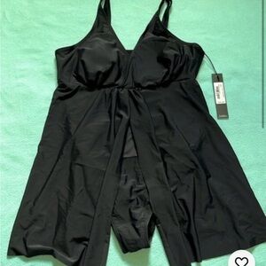 NWT Nicole Miller Split Front Black Swim Suit/Dress One Piece Size M